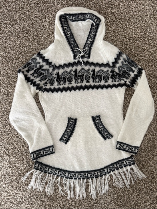 Sweaters - 100% Peruvian Alpaca Women’s Boho Hooded Fringe Sweater